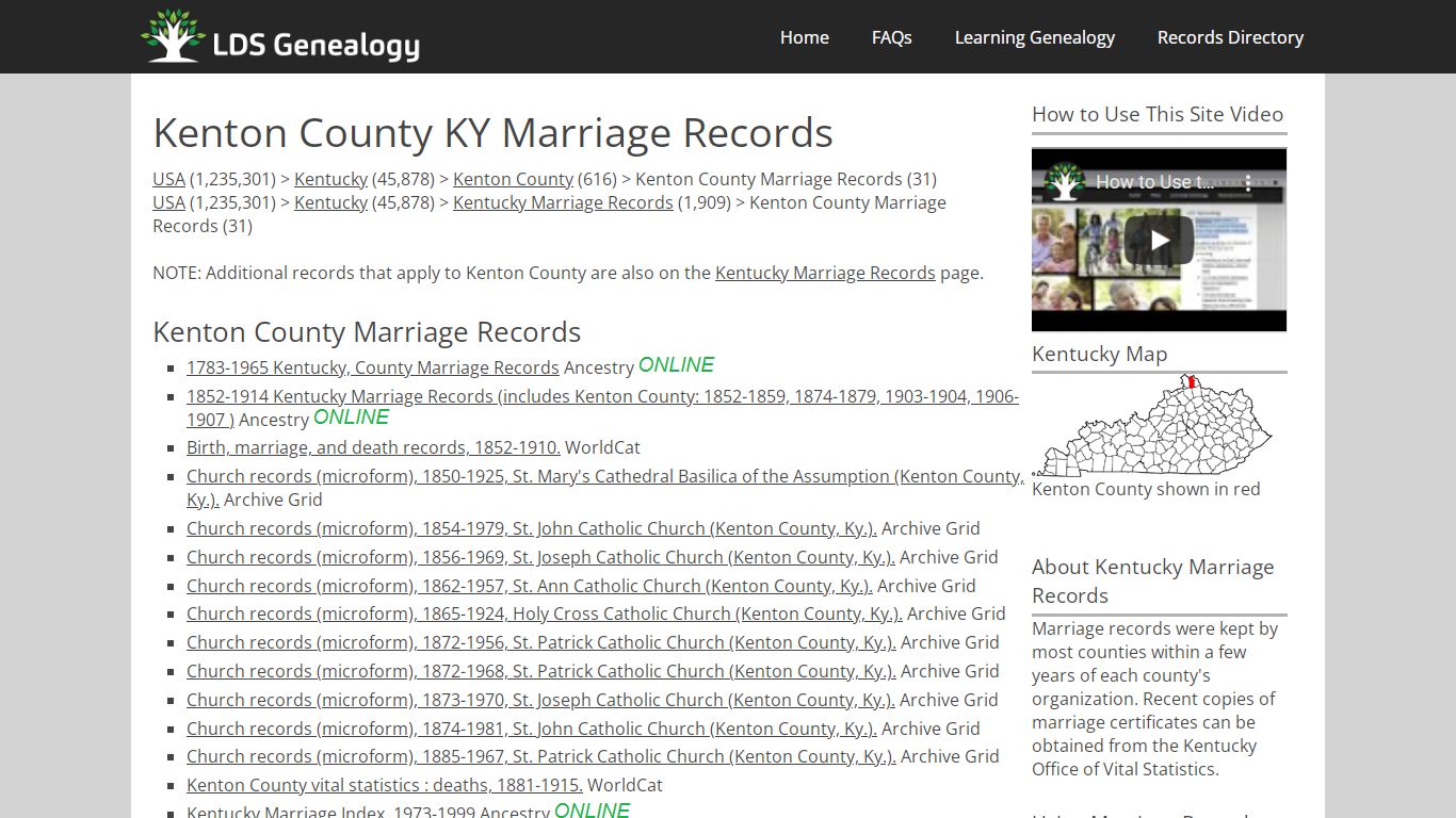 Kenton County KY Marriage Records - LDS Genealogy